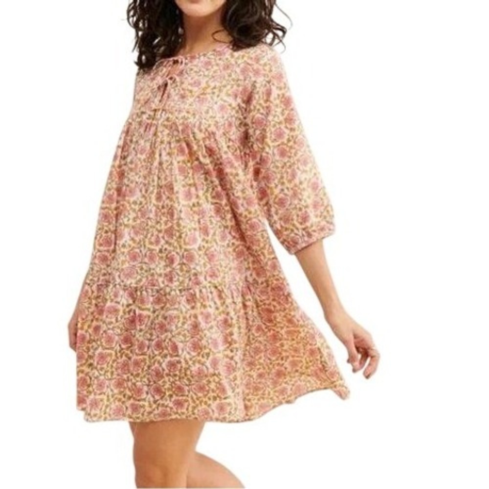 Anthropologie Maelu Willow Mini Dress Flora Medium Pink Yellow